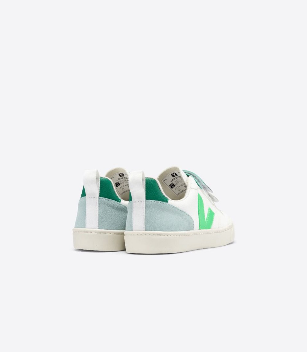 Tenis Veja Niños - V-10 Velcro Chromefree - Blancos/Verdes - 389BIUMST